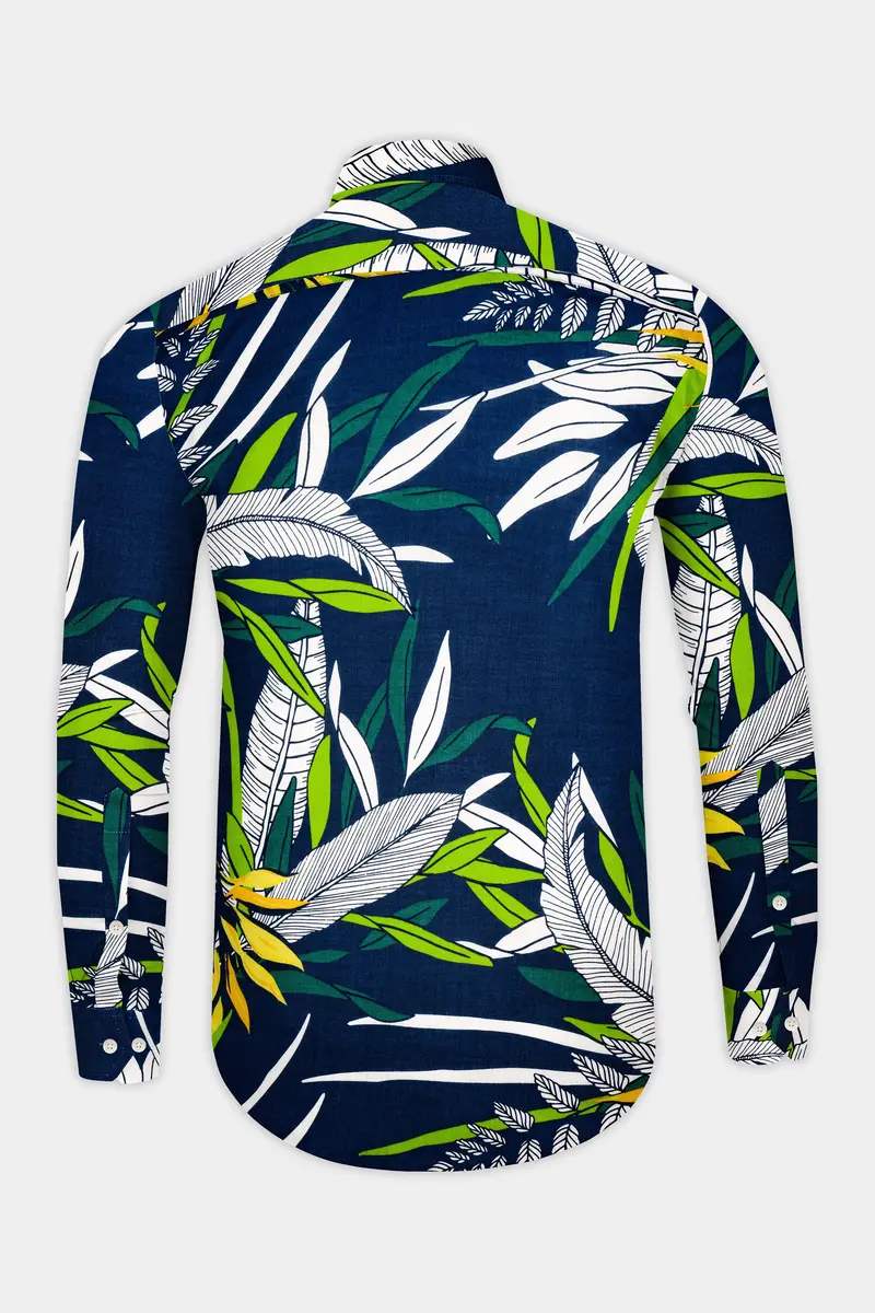 Blue Multicolour Tropical Printed Premium Cotton Shirt 6