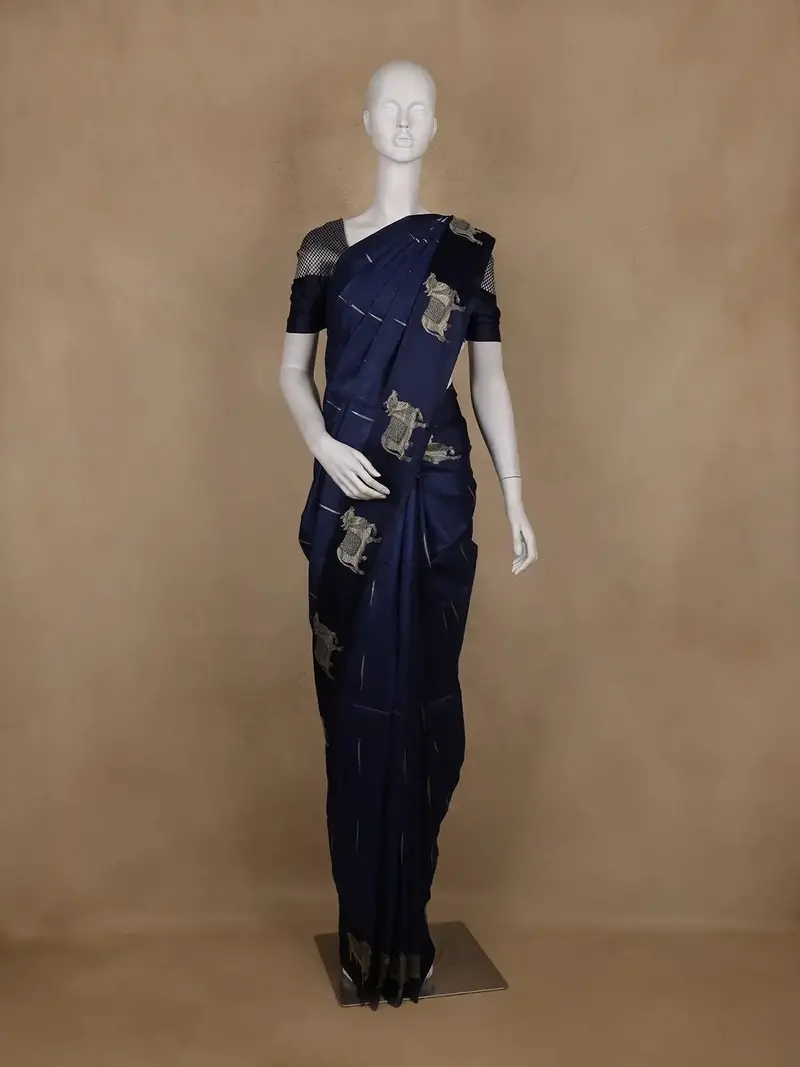 Blue Obstacle Design Woven Semi Tussar Saree 1