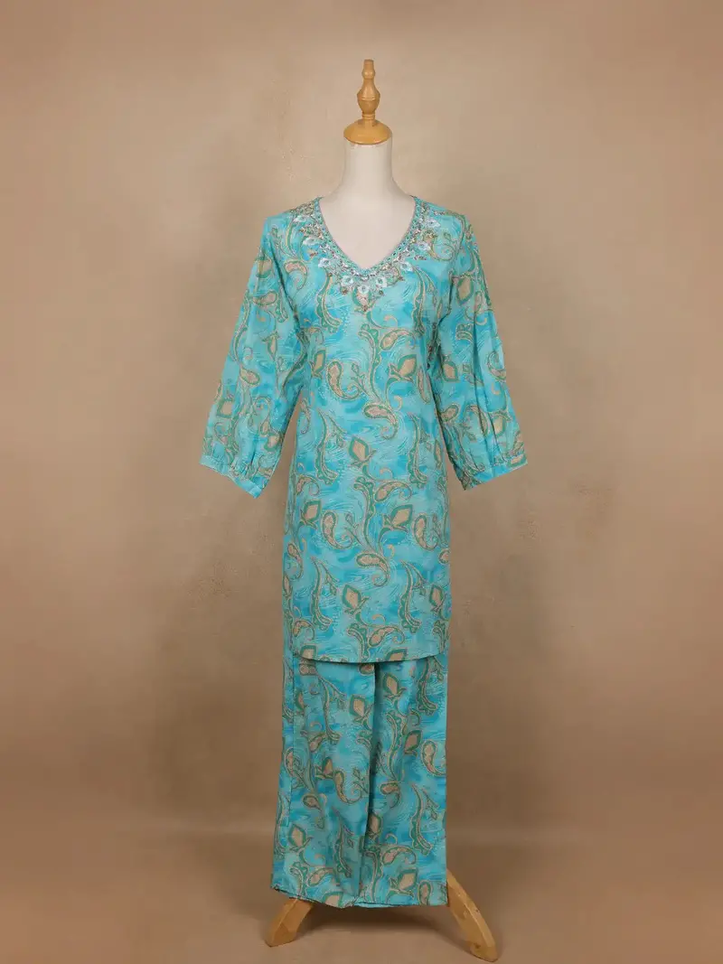Blue Paisley Designed Cotton Salwar Suit 1
