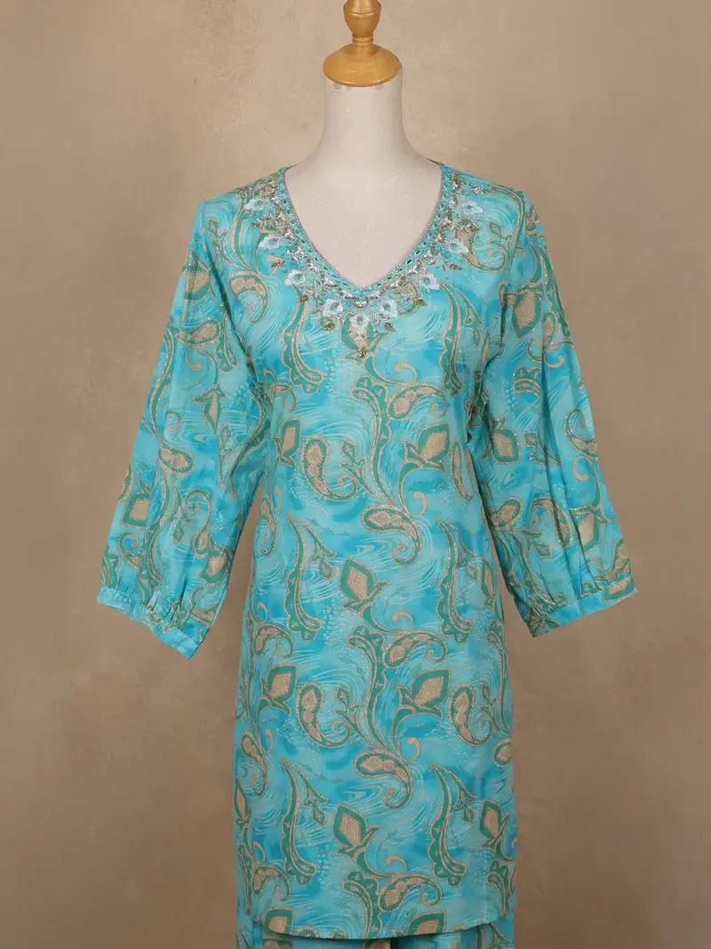 Blue Paisley Designed Cotton Salwar Suit 2
