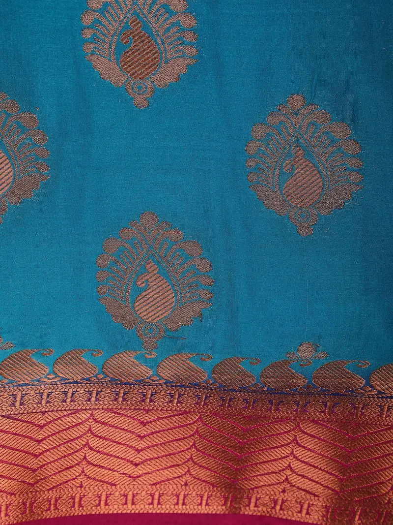 Blue Paisley Woven Mysore Silk Saree With Contrast Pink Zari Border 2