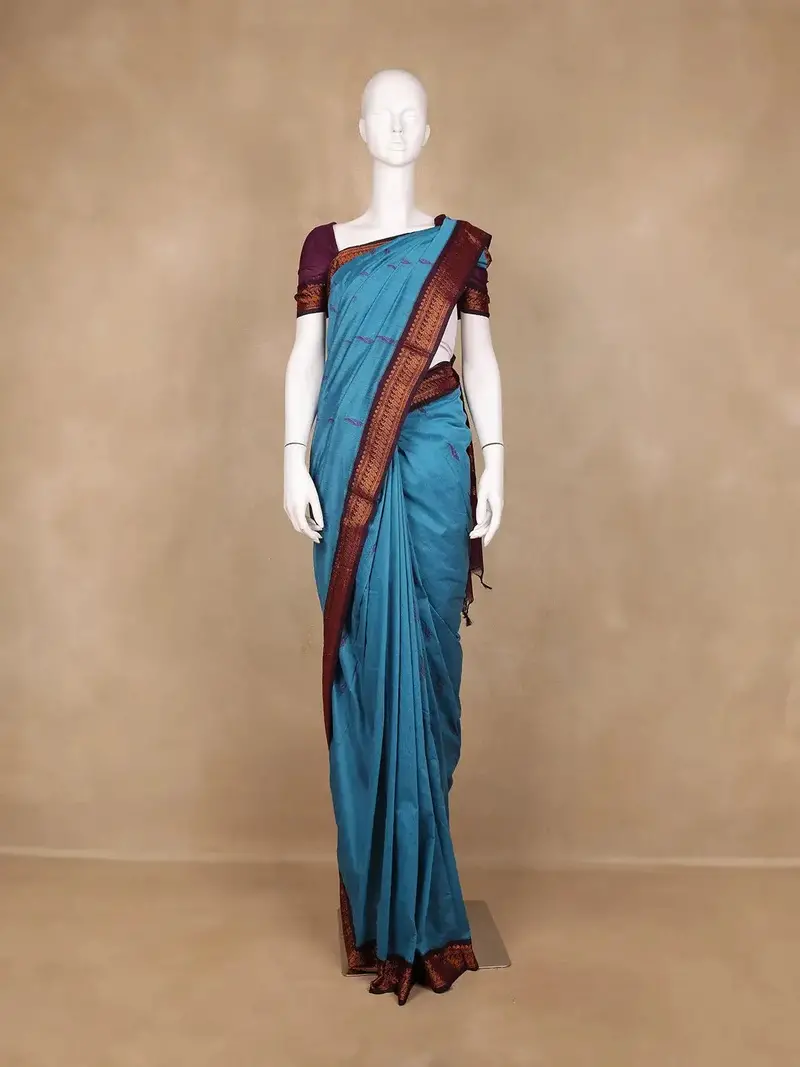 Blue Peacock Designed Cotton Saree 1