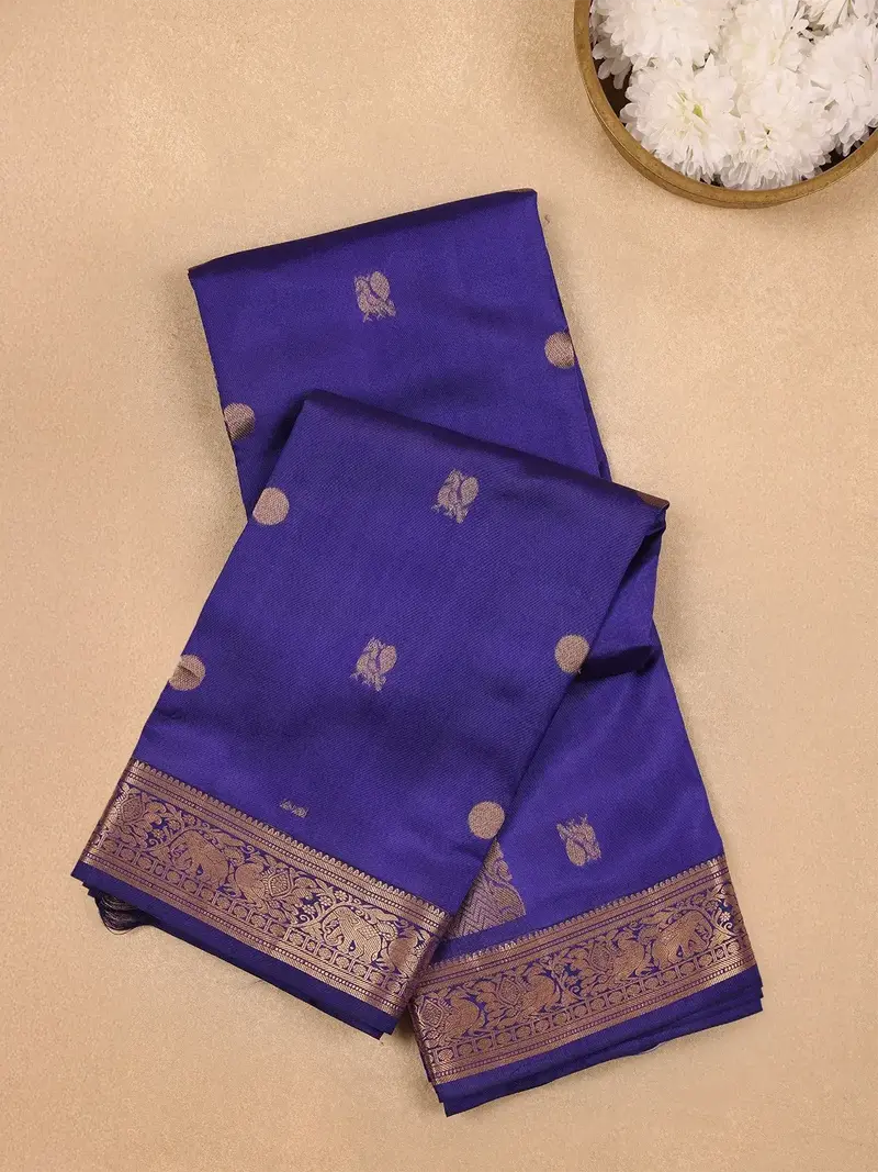 Blue Peacock Motifs Pure Kanchipuram Silk Saree 1