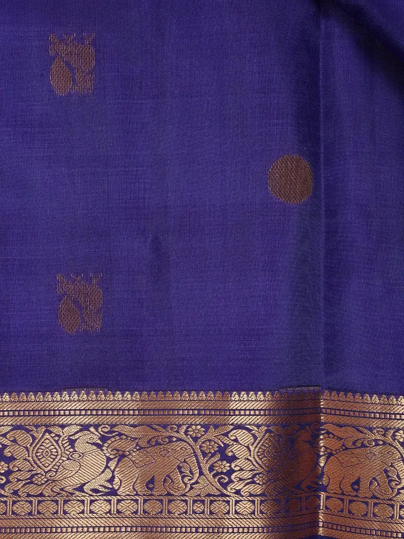 Blue Peacock Motifs Pure Kanchipuram Silk Saree 2