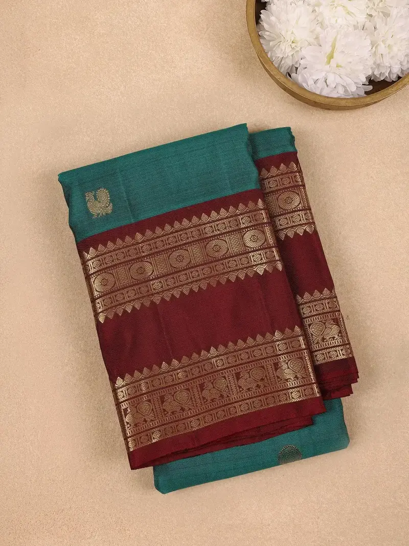 Blue Peacock Woven Pure Kanchipuram Silk Saree 1