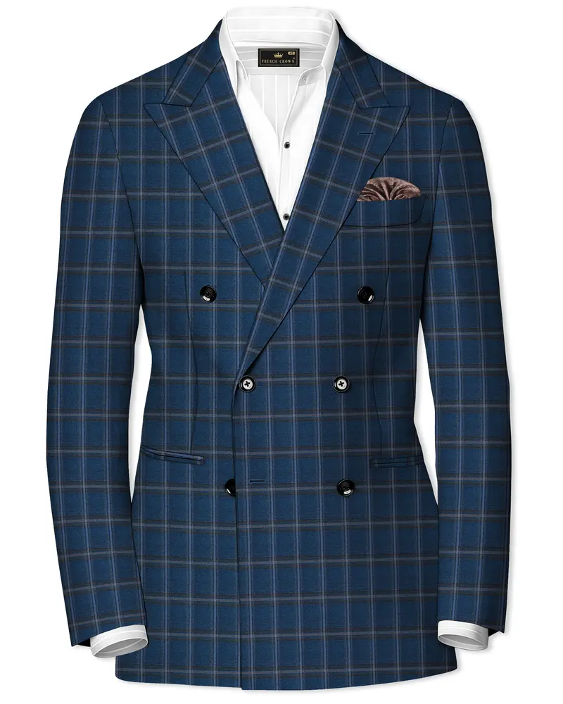 Blue Plaid Double Breasted Blazer 1