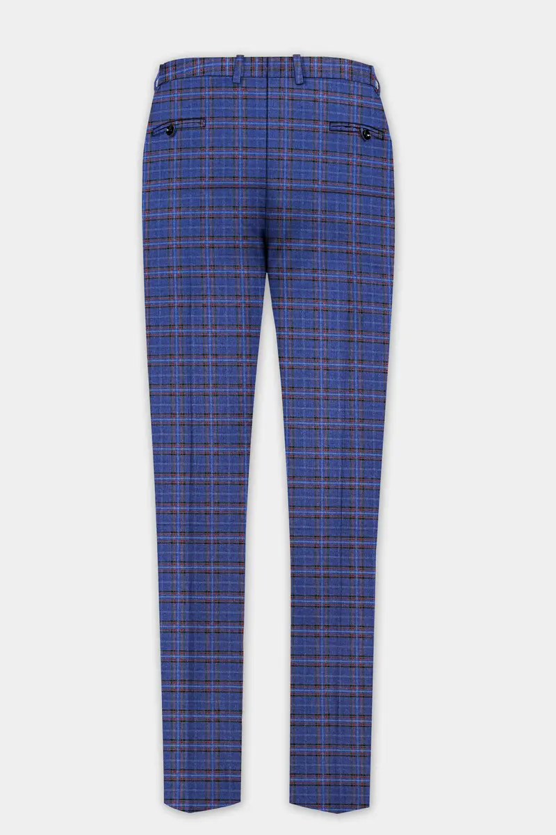 Blue Plaid Wool Blend Stretchable Waistband Pant 5