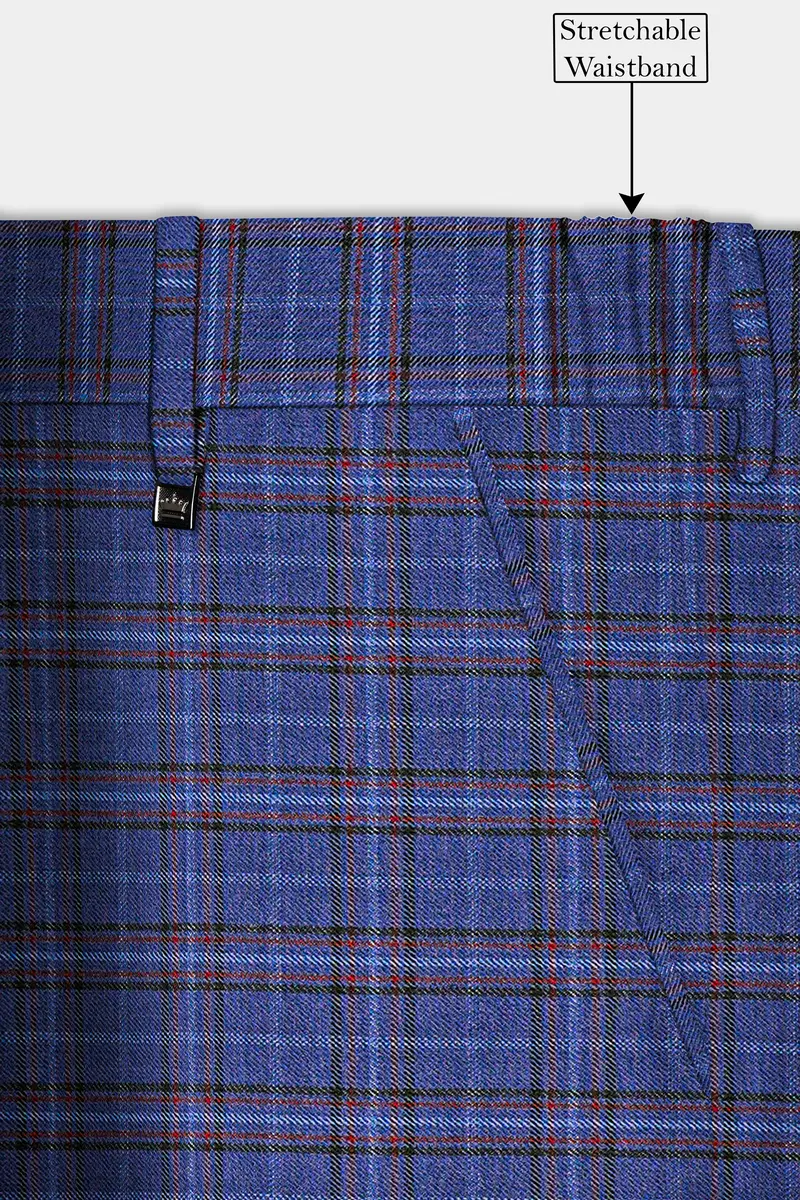 Blue Plaid Wool Blend Stretchable Waistband Pant 6