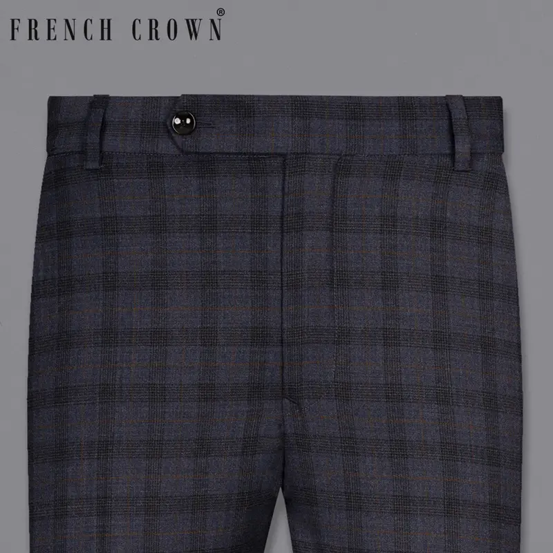 Blue Plaid Wool Rich Pant 1