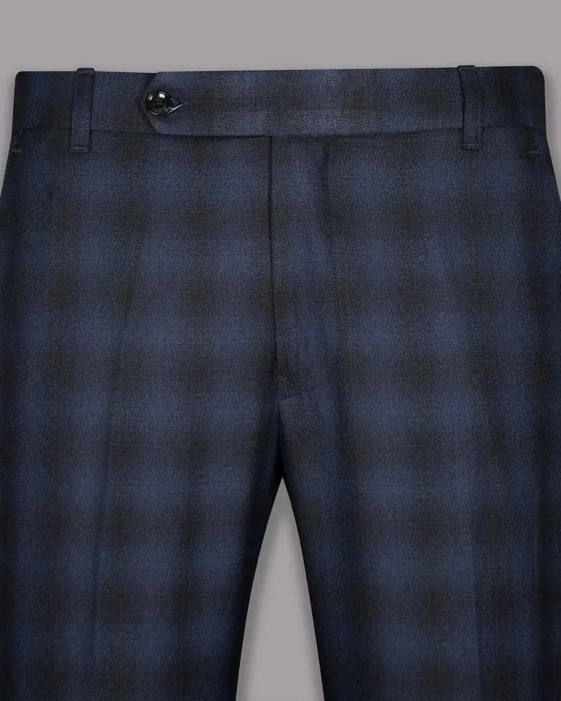 Blue Plaid Wool-Silk Blend Pant 2