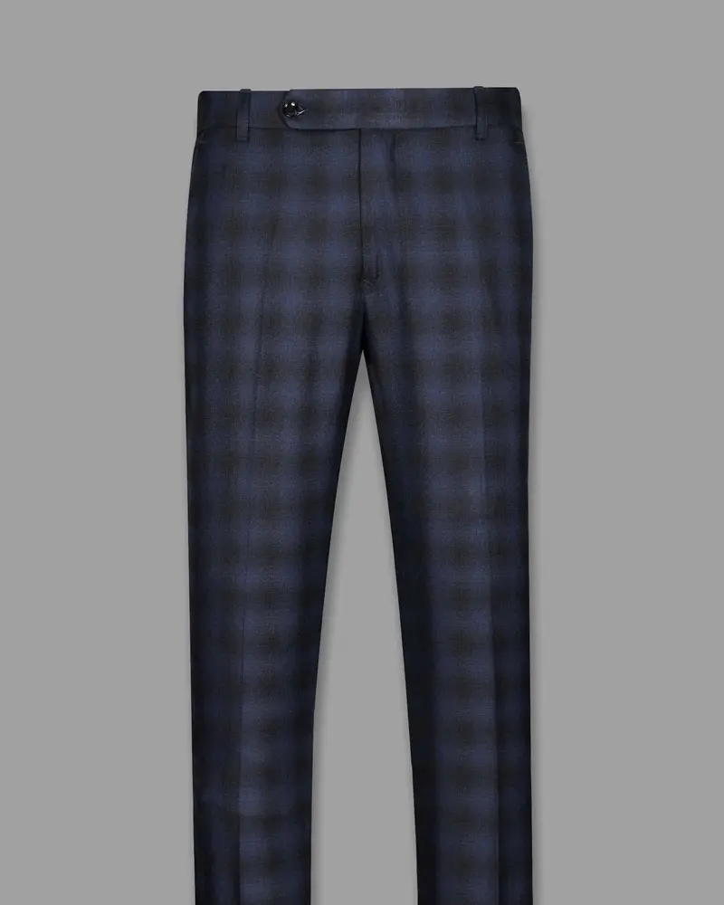 Blue Plaid Wool-Silk Blend Pant 4