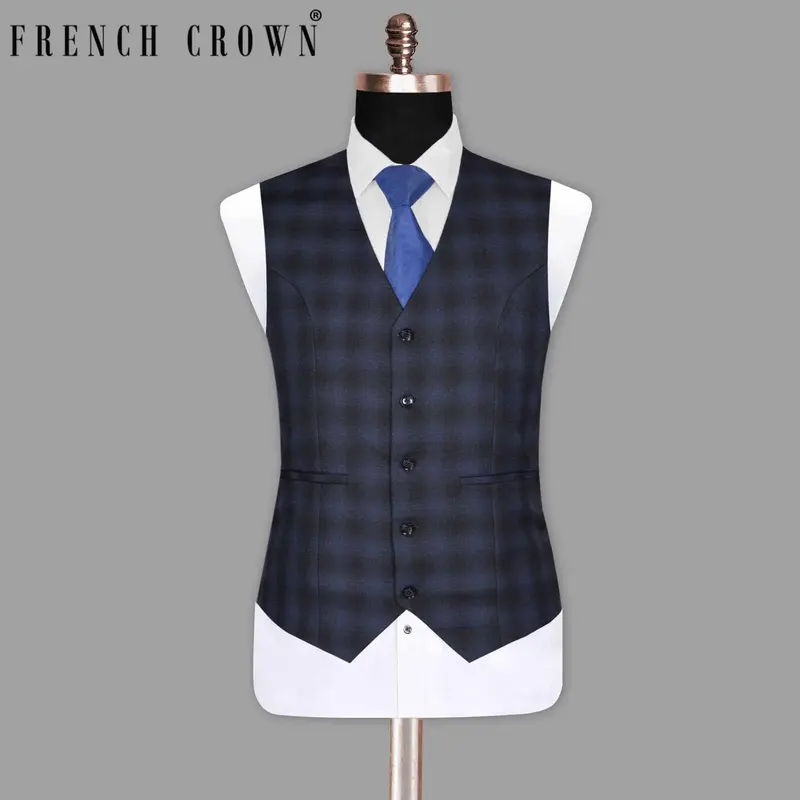 Blue Plaid Wool Waistcoat 1