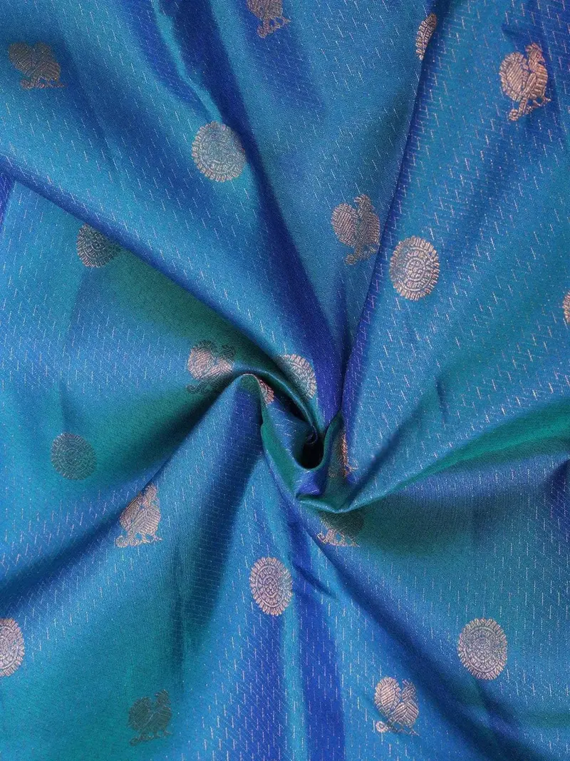 Blue Pure Kanchipuram Bridal Silk Saree With Chakra And Peacock Motif And Zari Border 2