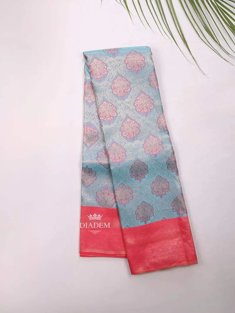 Blue Pure Kanchipuram Bridal Silk Saree With Floral Motif On The Body And Contrast Zari Border 2