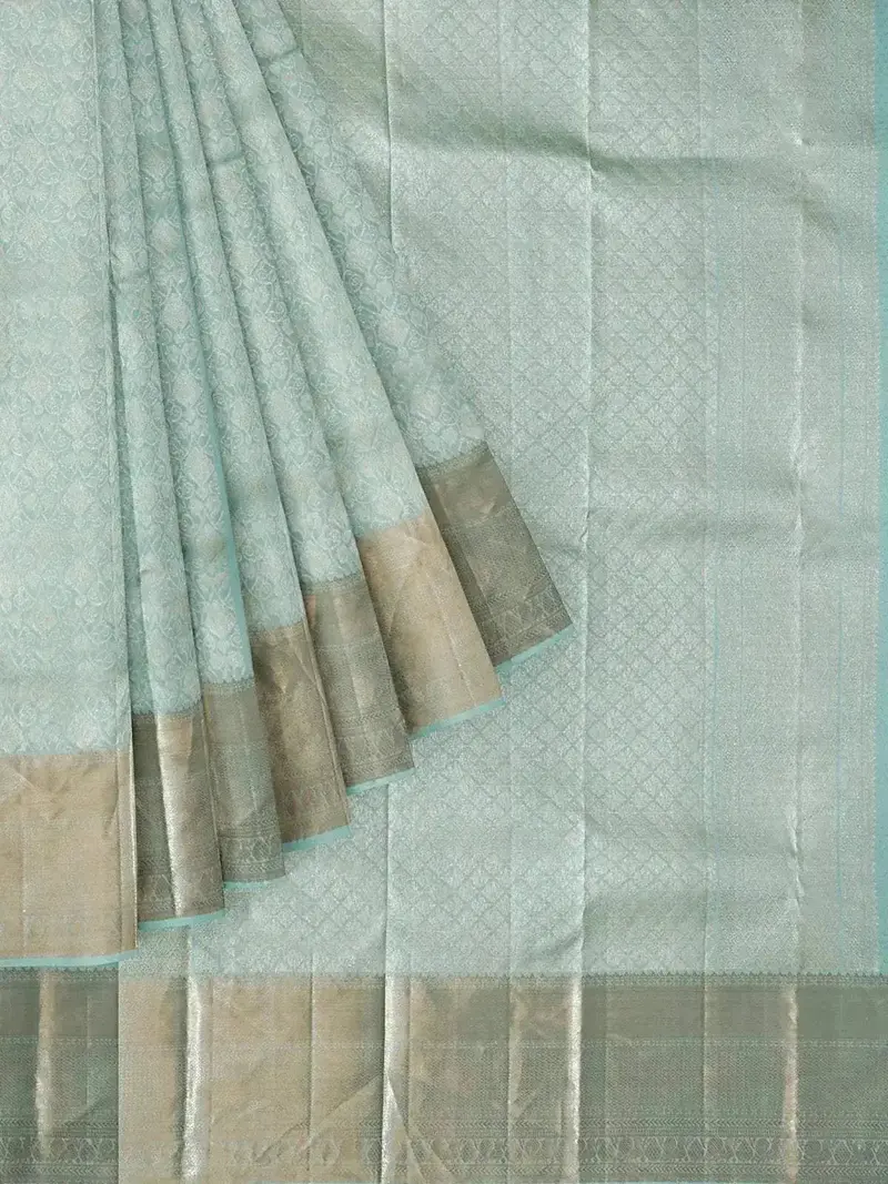 Blue Pure Kanchipuram Bridal Silk Saree With Zari Brocade On The Body And Zari Border 1
