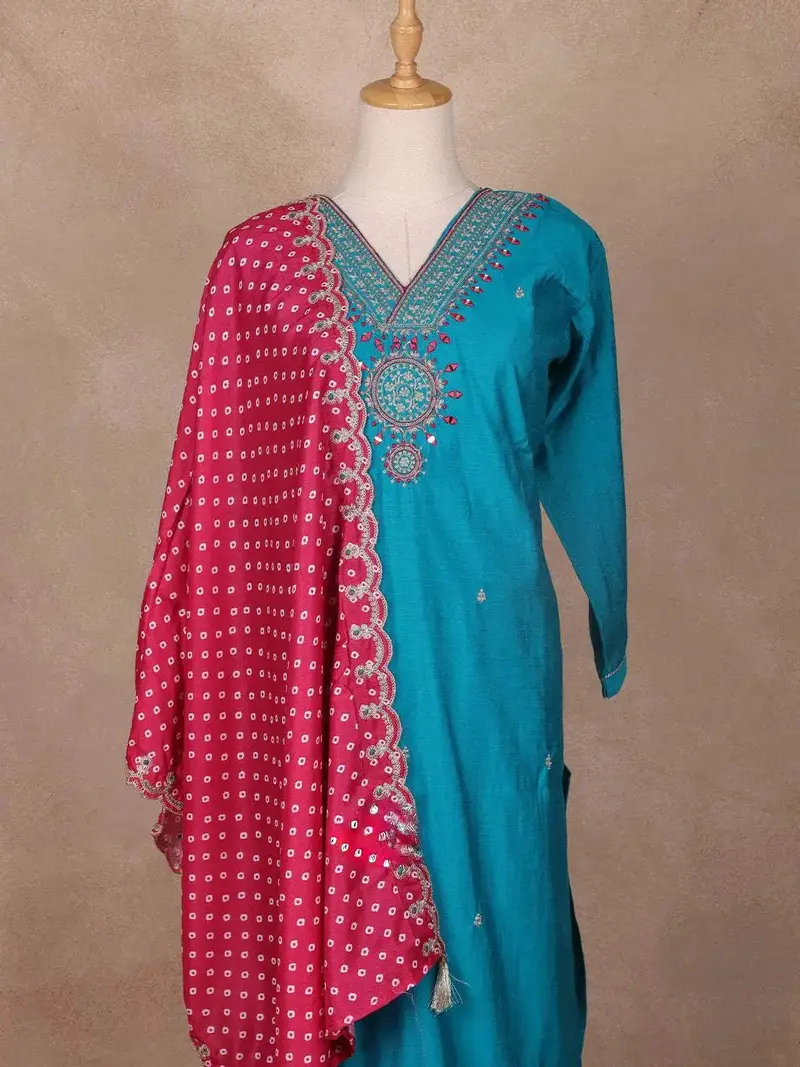 Blue Raw Silk Salwar Suit With Mirror Embroidery 2