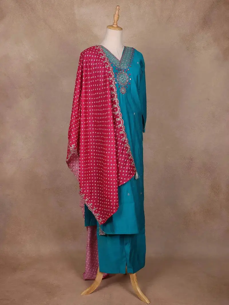 Blue Raw Silk Salwar Suit With Mirror Embroidery 3