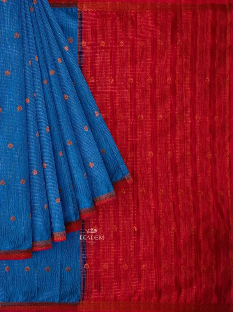 Blue Semi Silk Saree With Checked Design On The Body And Contrast Zari Border 1