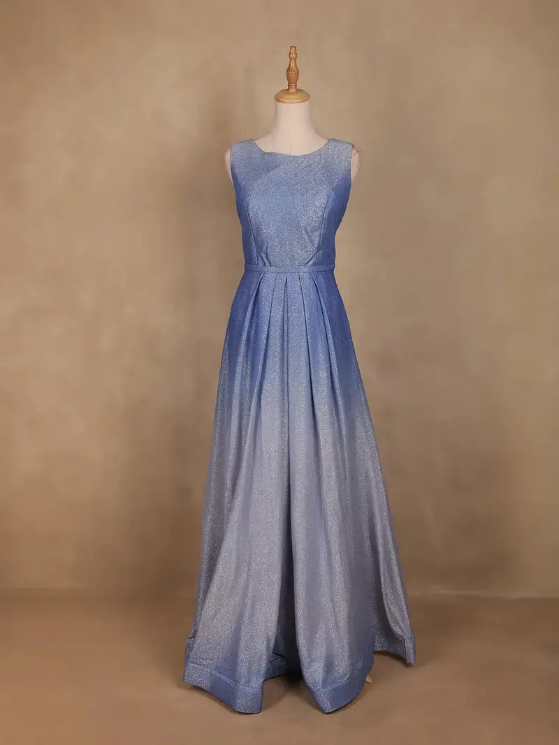 Blue Shimmer Solid And Glitter Party Wear Gown 1