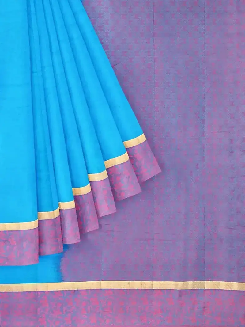 Blue Silk Saree With Plain Body And Zari With Thread Border 1
