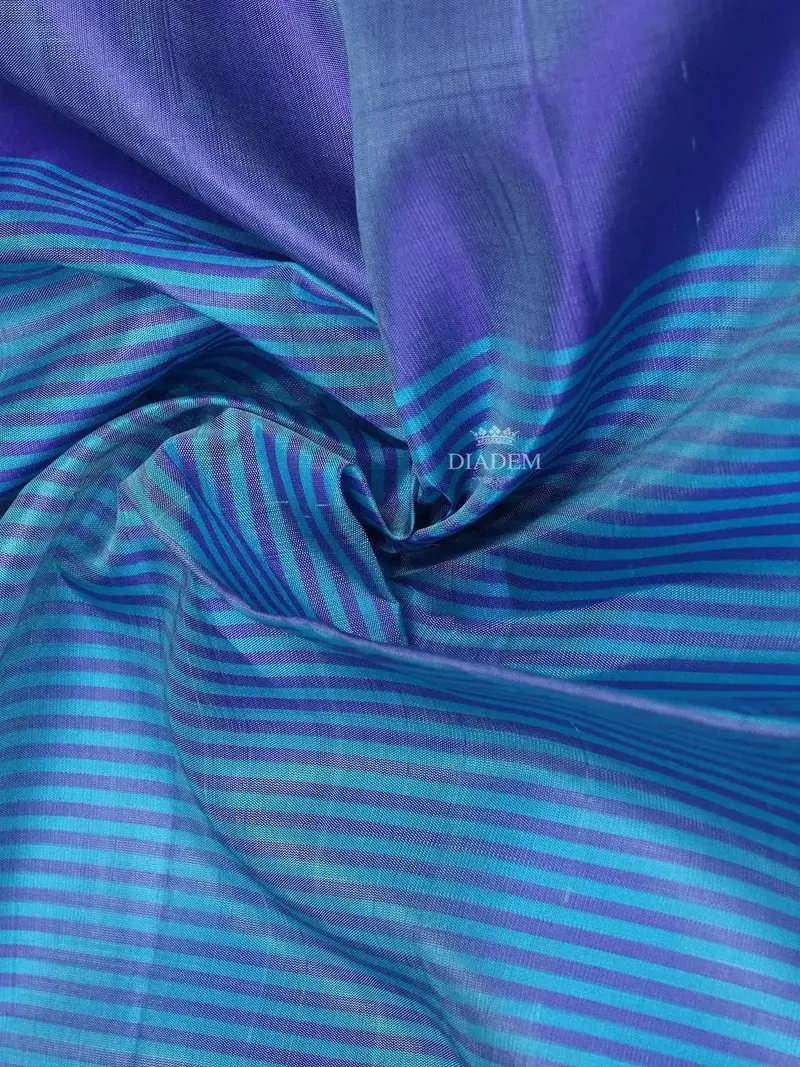 Blue Soft Silk Saree With Stripes Design On The Body With Designed Border 2