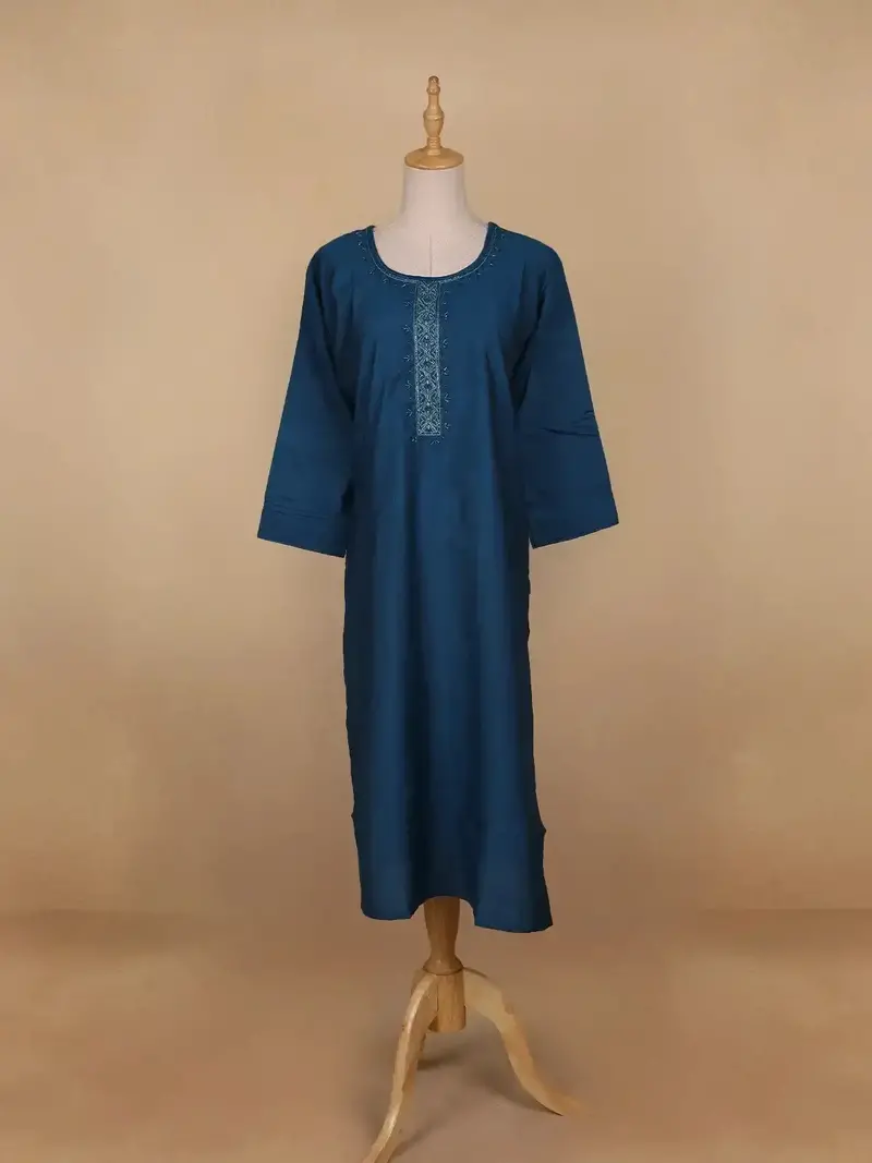 Blue Solid Casual Cotton Kurti 1
