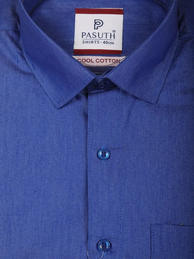Blue Solid Cotton Shirt With White Dhoti Featuring Sky Blue And Gold Woven Border 2