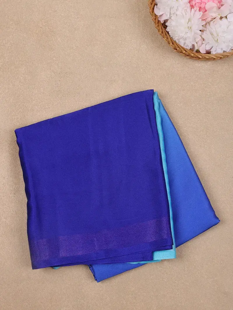 Blue Solid Design Satin Saree 1