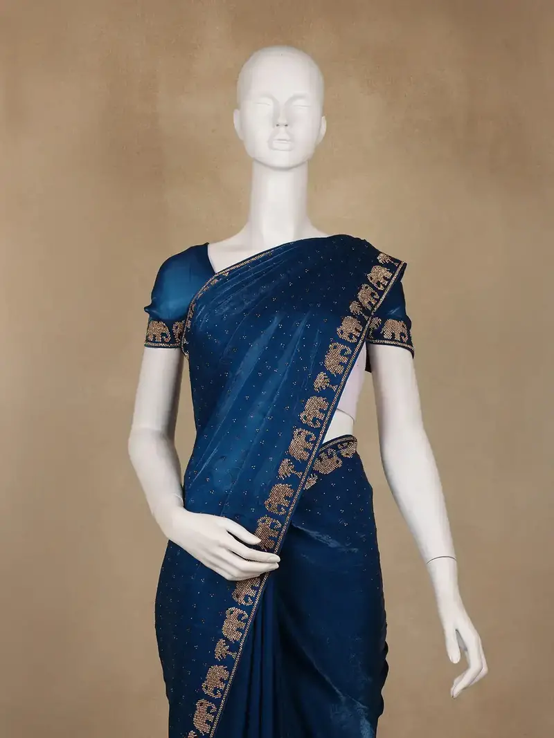 Blue Stone Embellishment Chiffon Saree 2
