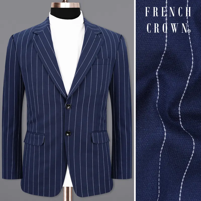 Blue Striped Single Breasted Blazer 1