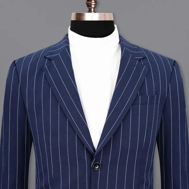 Blue Striped Single Breasted Blazer 11