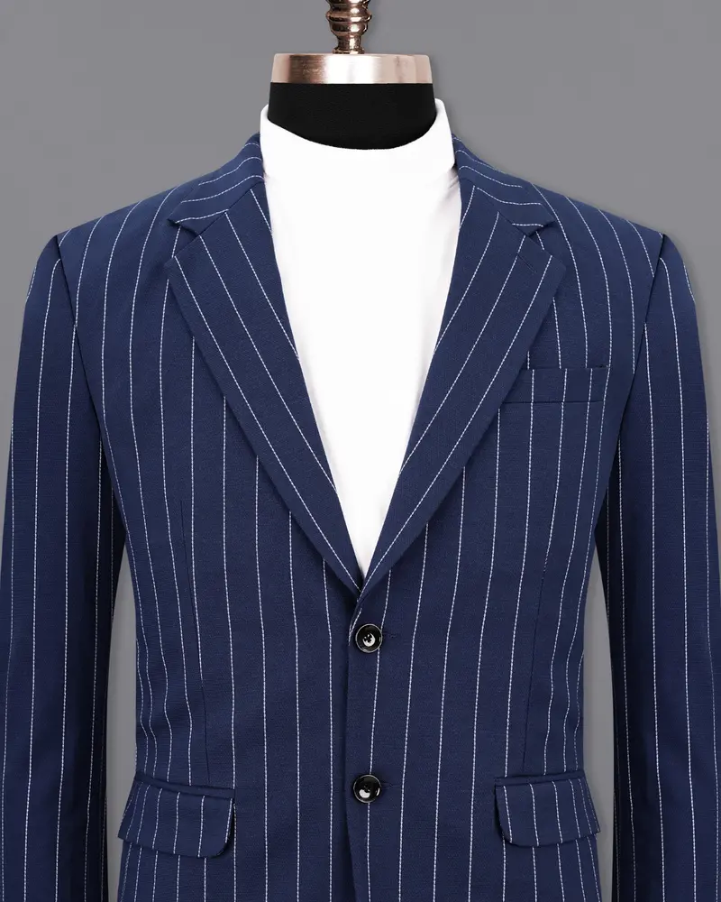 Blue Striped Single Breasted Blazer 2