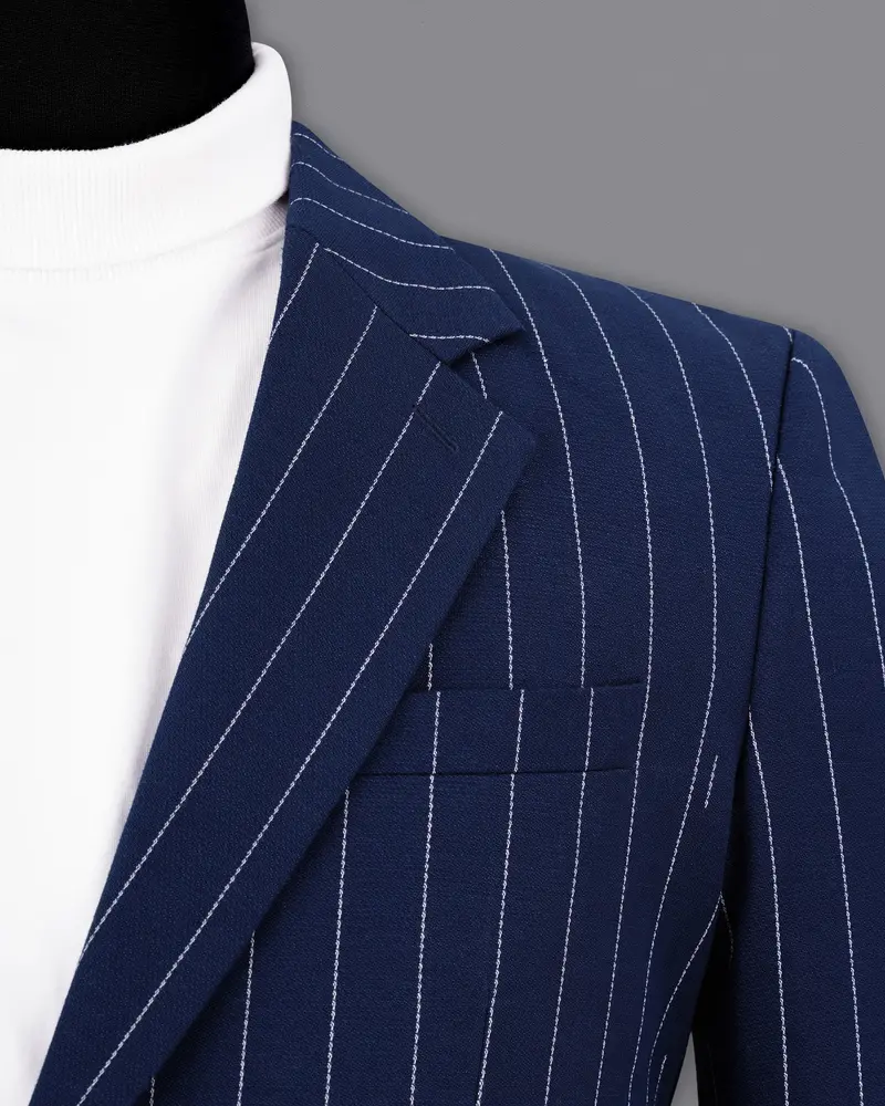 Blue Striped Single Breasted Blazer 6