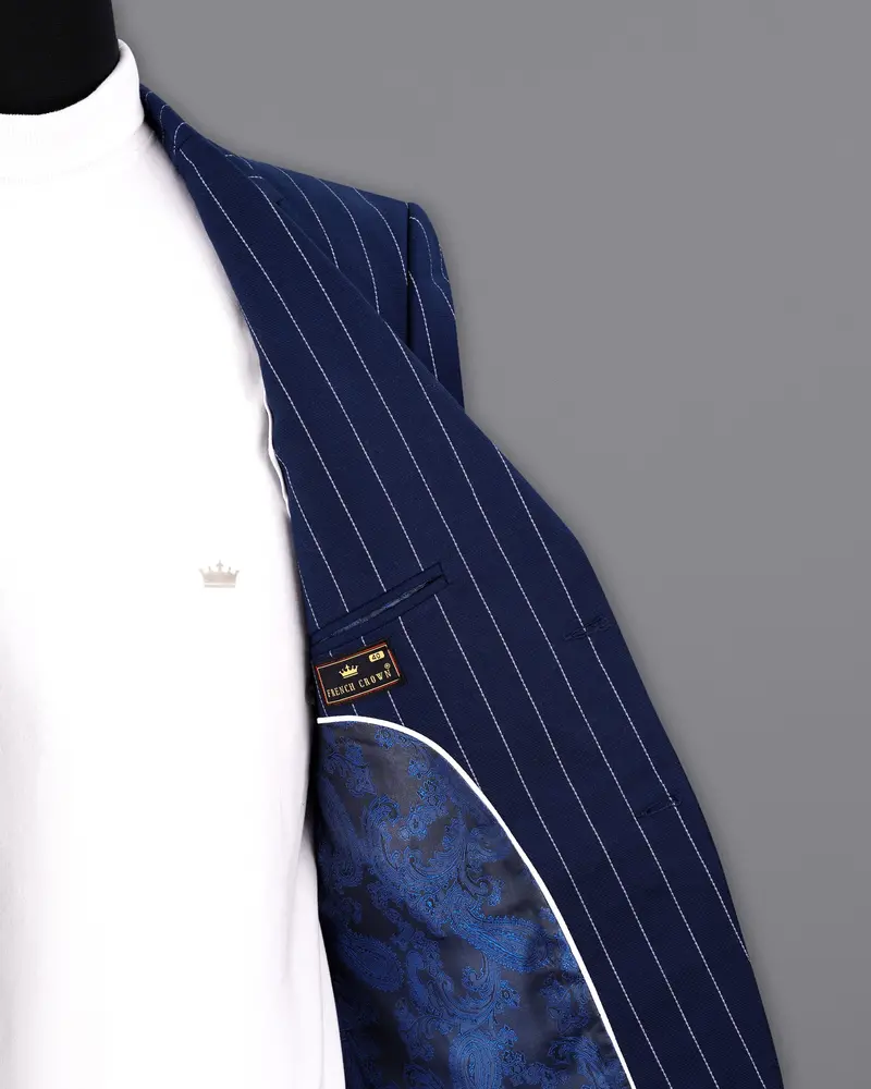 Blue Striped Single Breasted Blazer 7