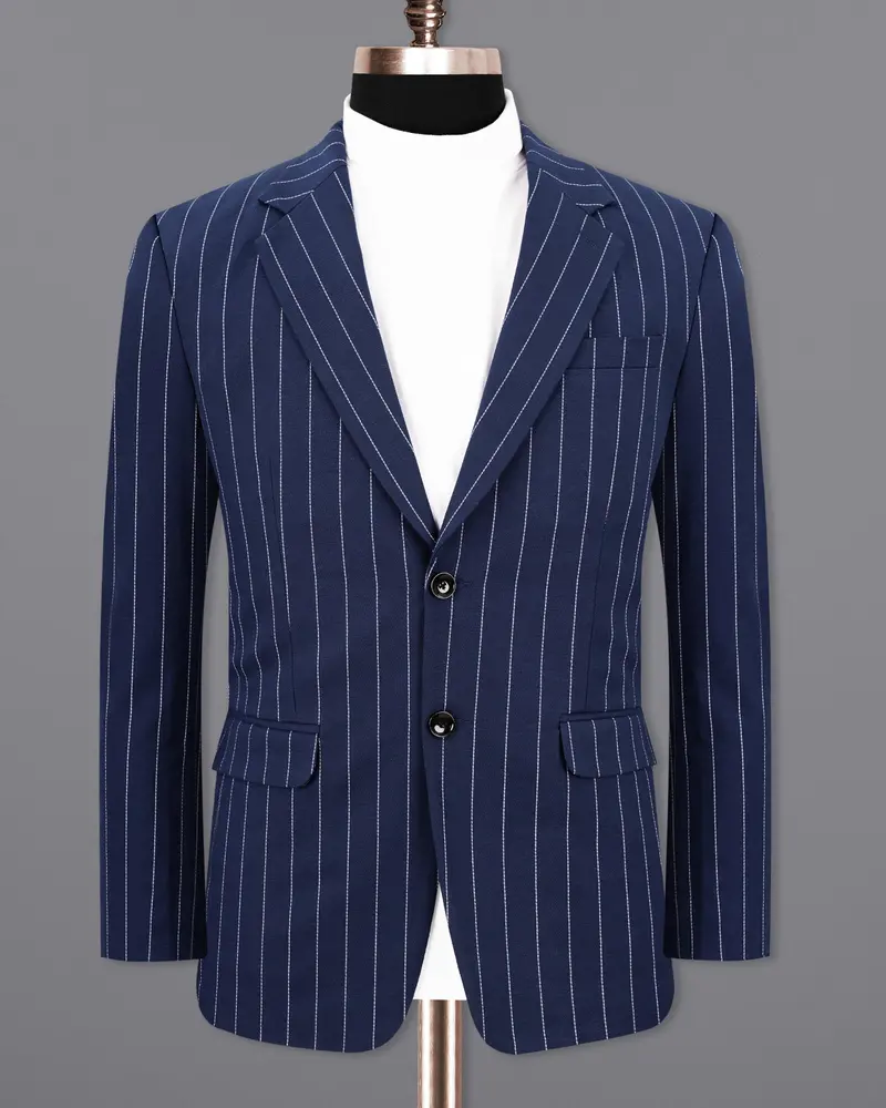 Blue Striped Single Breasted Blazer 8