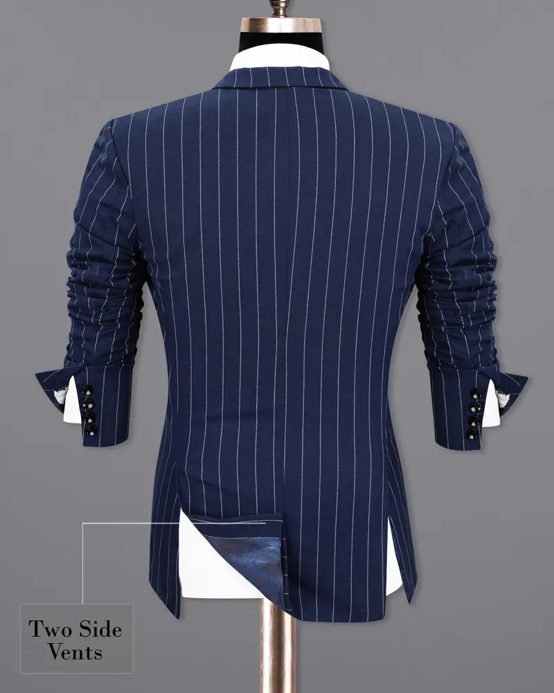 Blue Striped Single Breasted Blazer 9
