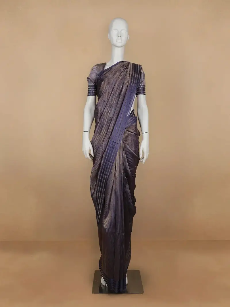 Blue Stripes Designed Organza Designer Saree 1