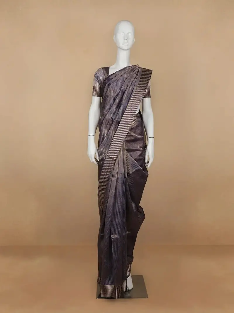 Blue Stripes Designed Organza Designer Saree 1