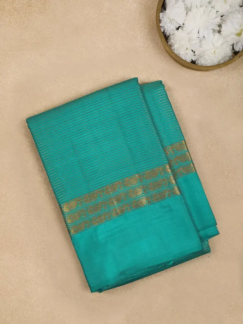 Blue Stripes Woven Pure Kanchipuram Silk Saree 1