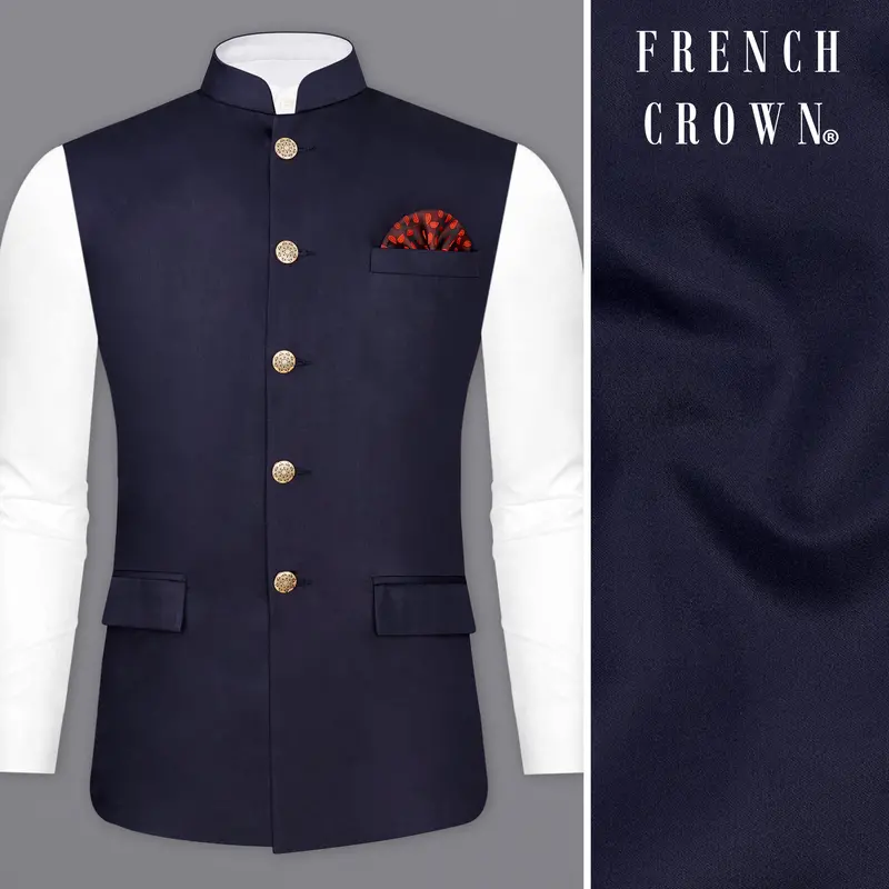 Blue Subtle Sheen Textured Nehru Jacket 1