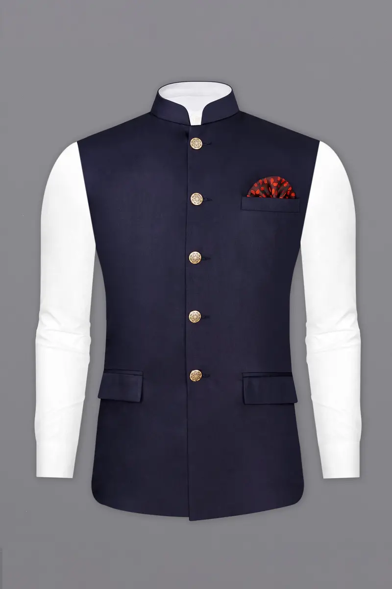 Blue Subtle Sheen Textured Nehru Jacket 2