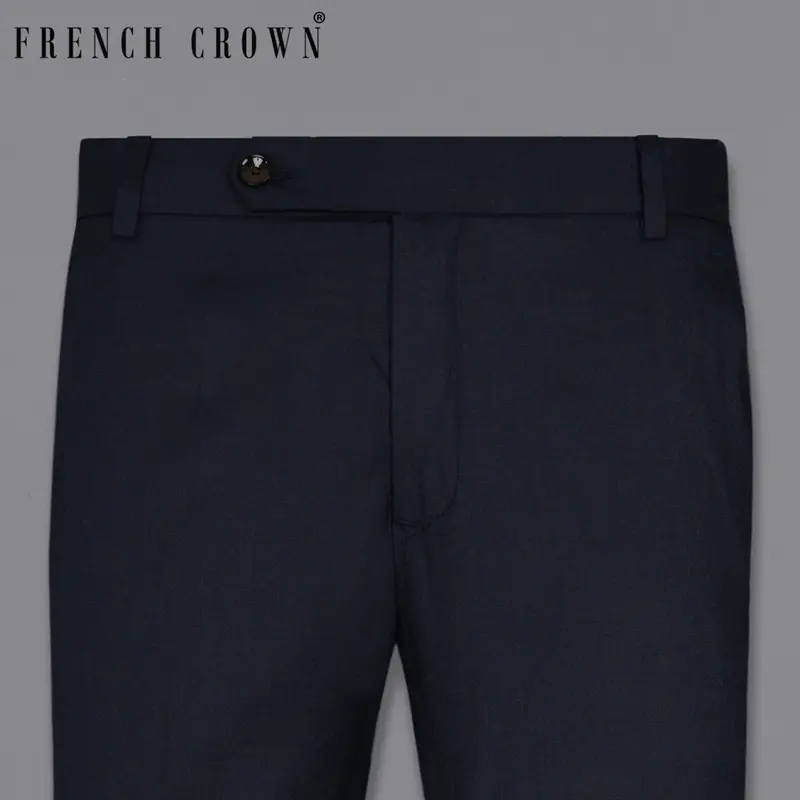 Blue Subtle Textured Wool Rich Pant 1