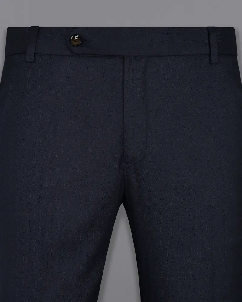 Blue Subtle Textured Wool Rich Pant 2