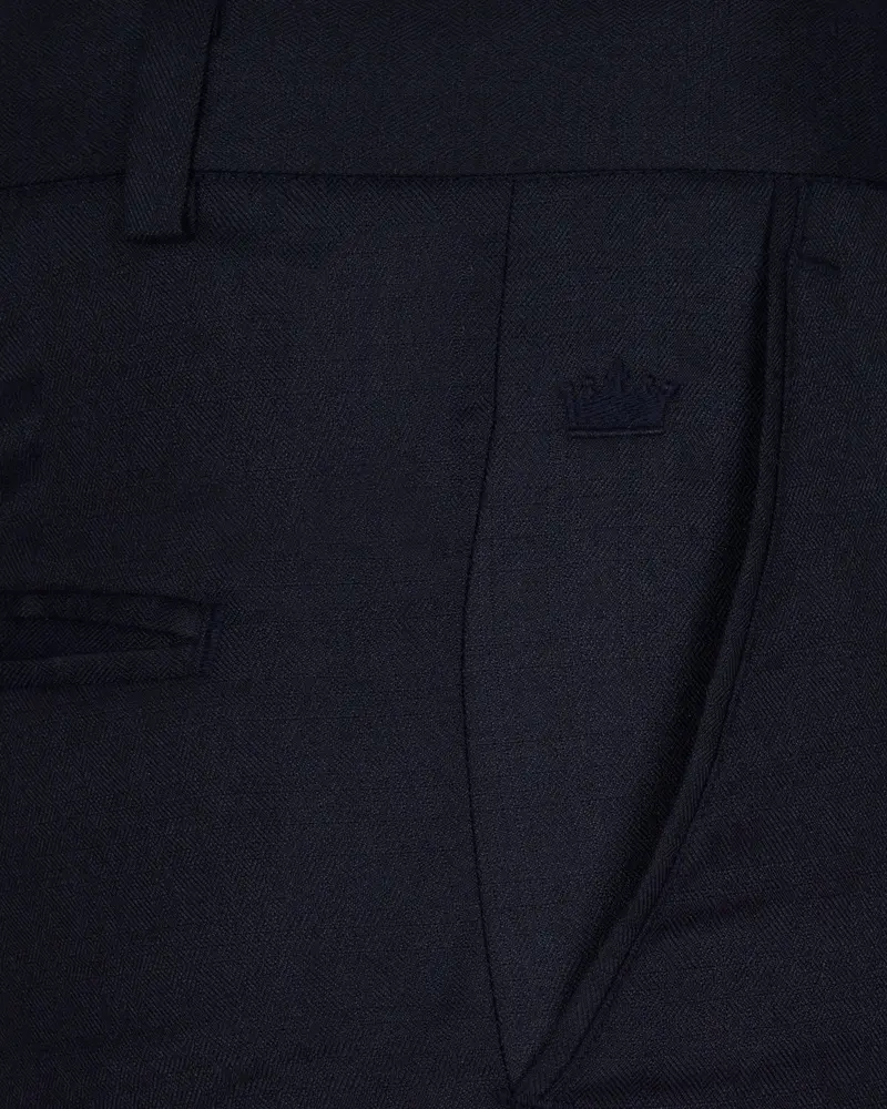 Blue Subtle Textured Wool Rich Pant 5