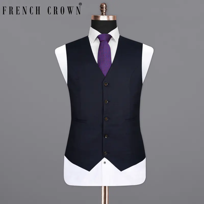 Blue Subtle Textured Wool Rich Waistcoat 1