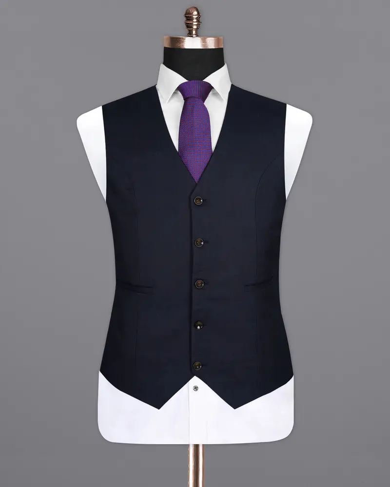Blue Subtle Textured Wool Rich Waistcoat 2