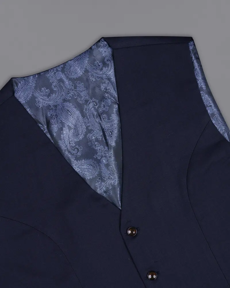 Blue Subtle Textured Wool Rich Waistcoat 4