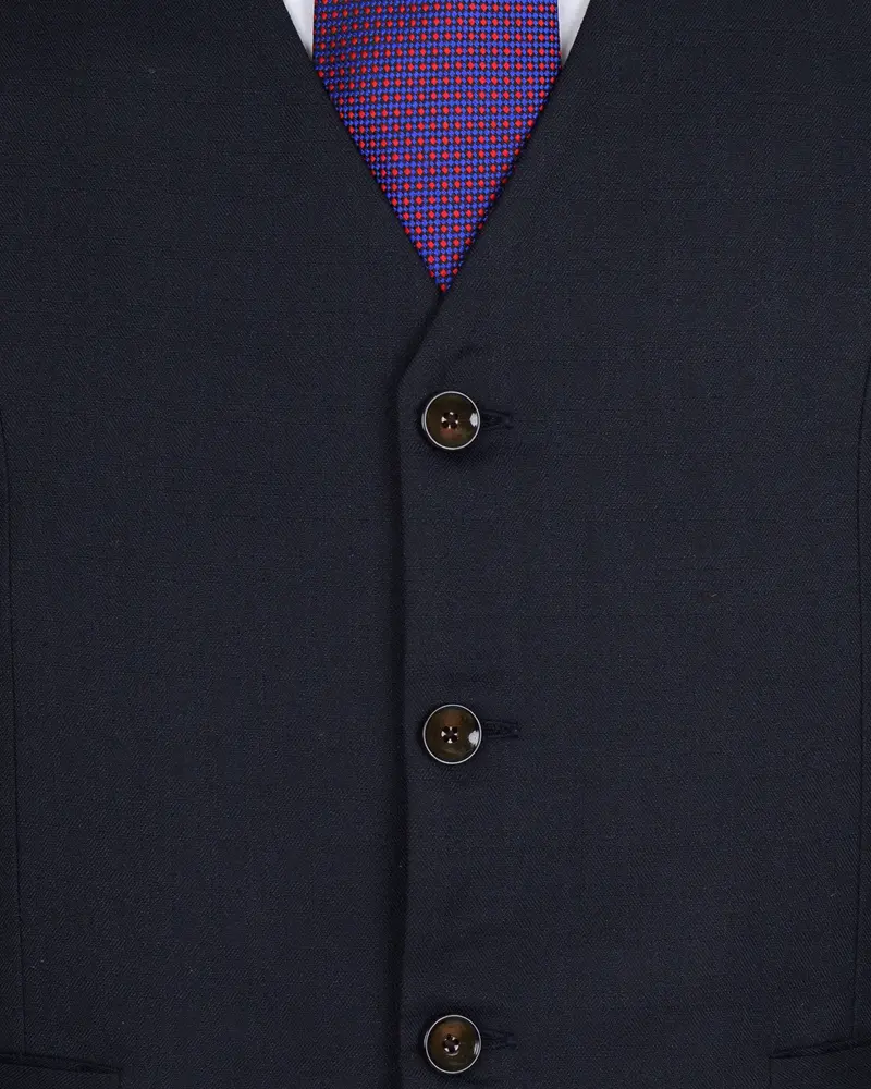 Blue Subtle Textured Wool Rich Waistcoat 5
