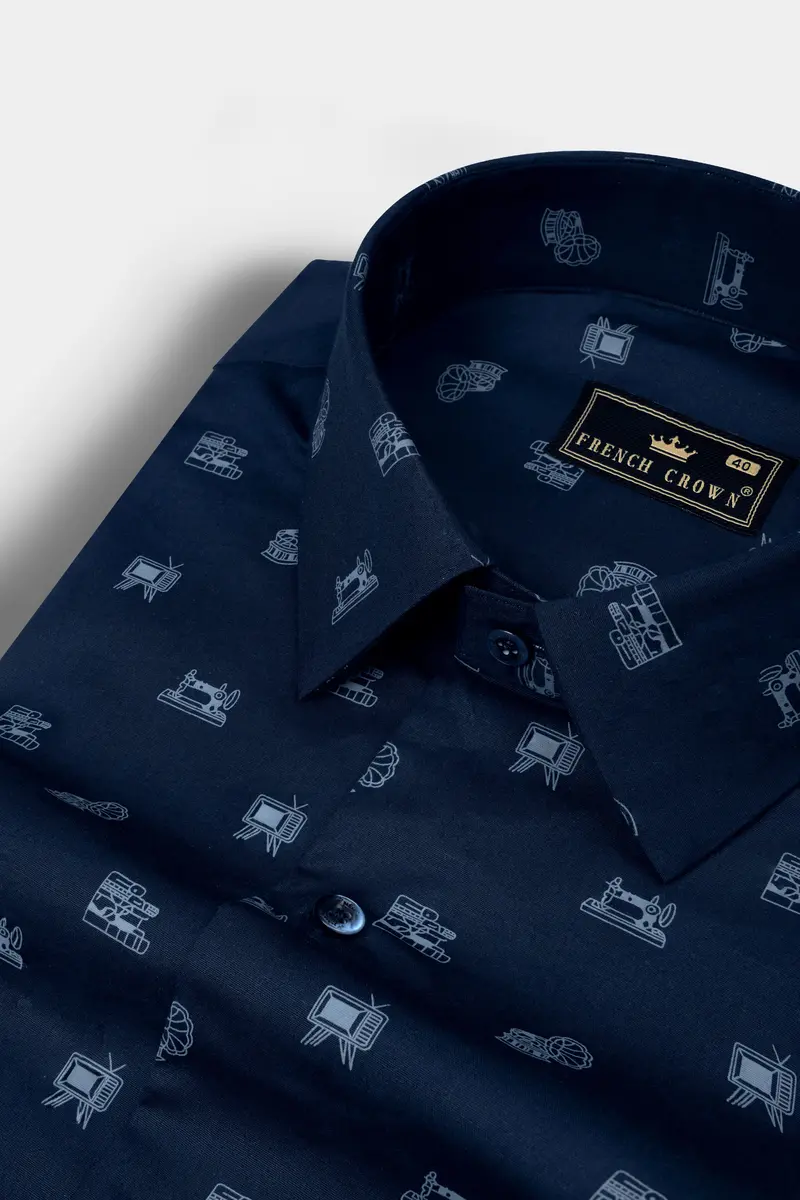 Blue Television Printed Poplin Giza Cotton Shirt 1