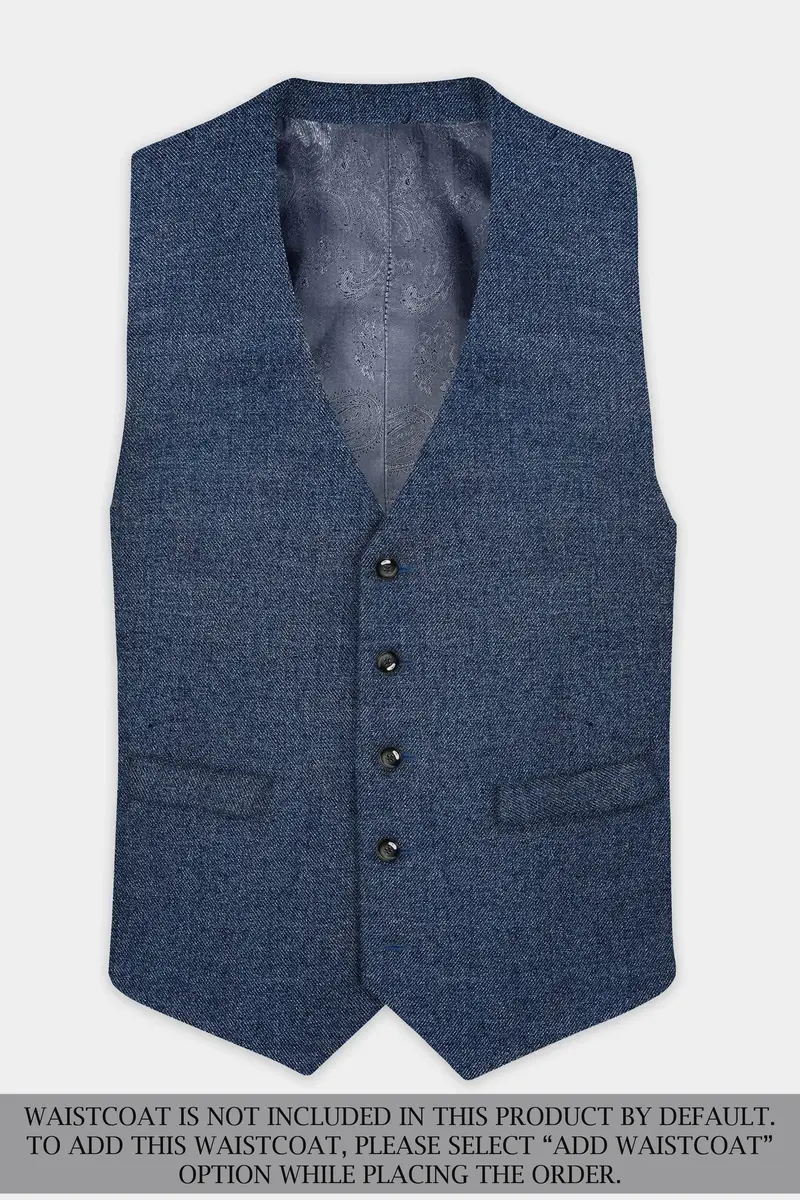 Blue Textured Tweed Wool Rich Patch Pocket Designer Sport Suit 17